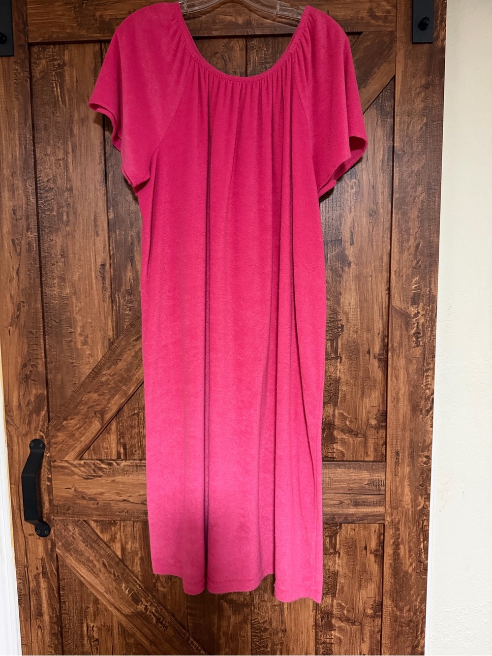 Vintage Granada Women Terry Cloth House Dress Fuchsia Pink Scoop Neck Size Large